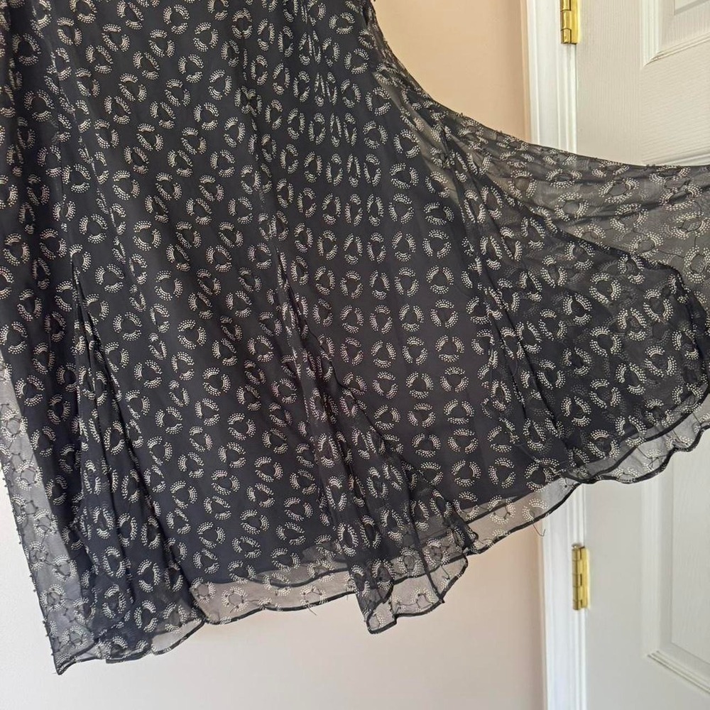 Vintage 100% Silk Skirt Abstract Polka Dot Beaded Flutter Fairy Black Tan